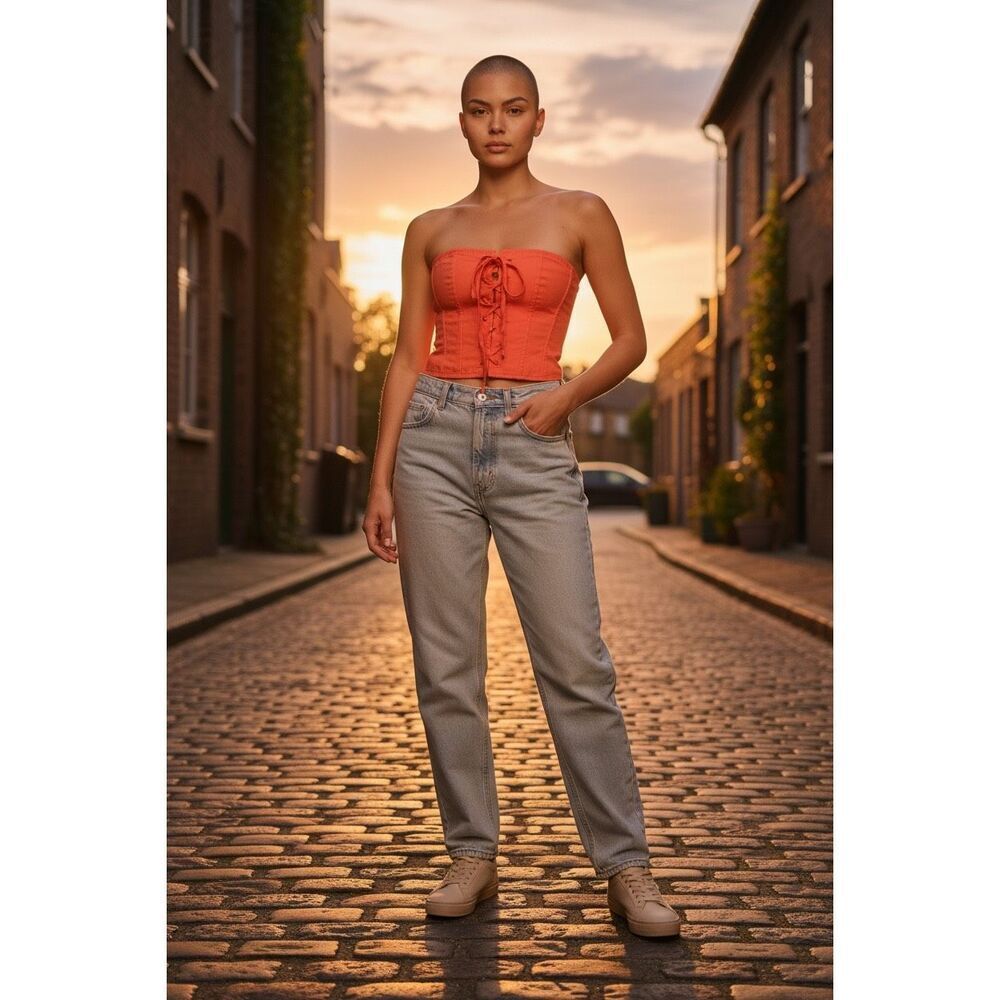 Nude Brand Red Lace Up Corset Top in Red NWT Size 40/ Small